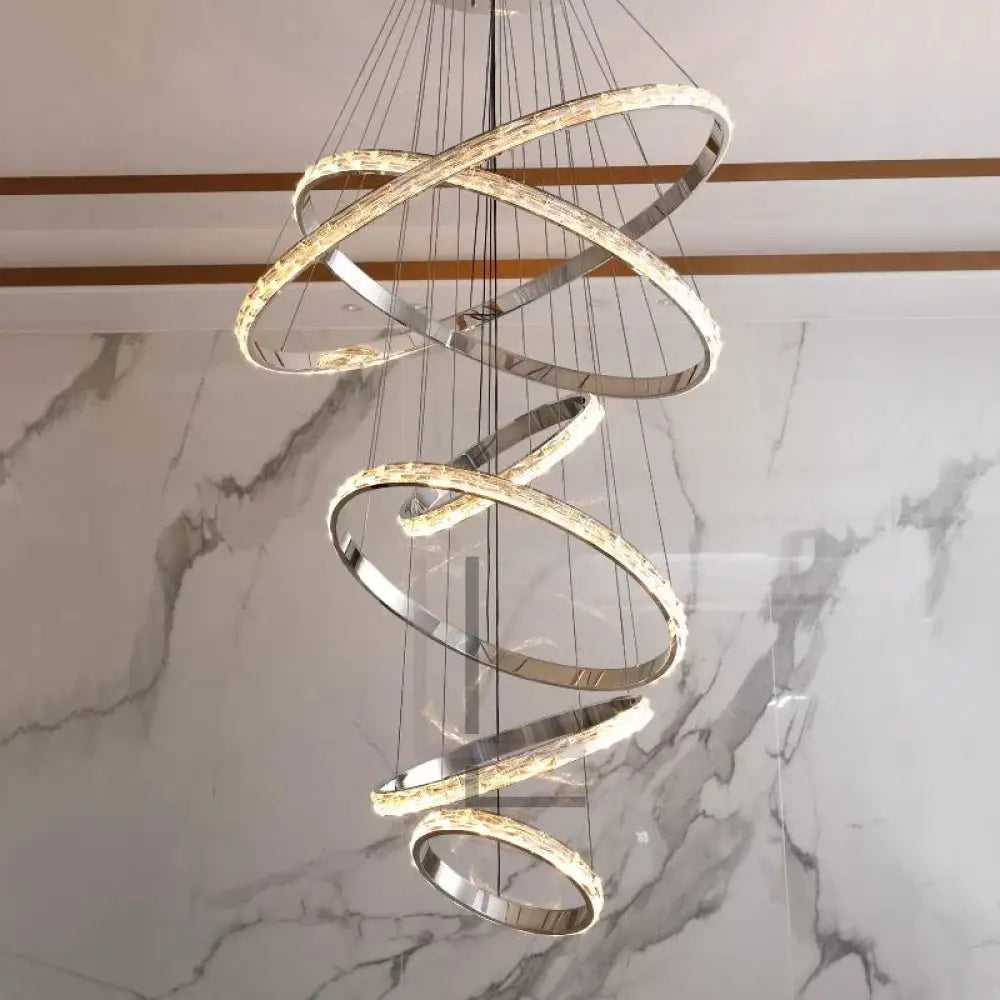 Luminate Living - Oslo Crystal Chandelier: Modern Stainless Steel Design with Dazzling Crystals for Elegant Room Illumination