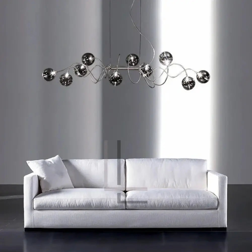 Atom LED Chandelier by Luminate Living - Nordic Elegance with Smoky Gray and Clear Glass Shades for Dining Room, Kitchen Island, Bar, and Coffee Shop Lighting