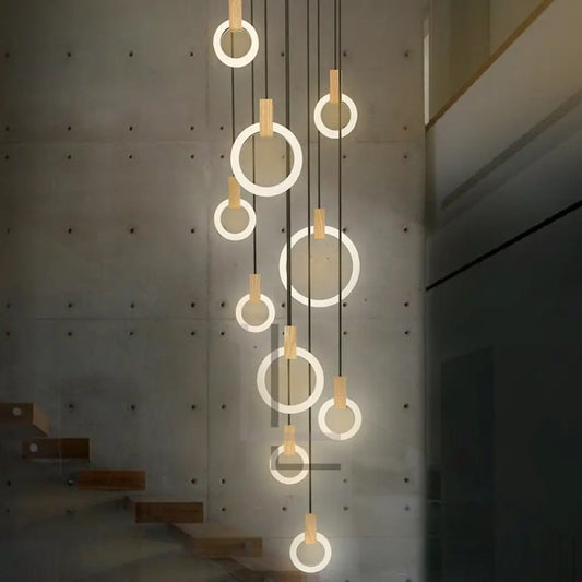 Lights of Scandinavia - Halo - Modern hanging stair LED chandelier. Perfect for creating a mood in any corner or in a stair. Aluminum/acrylic rings. Specifications Light Source LED Bulbs Base Type 2G11 Is Bulbs Included Dimmable Switch Type Power Source AC, 110-240V Lighting Area Coverage Installation Type Semiflush Mount Body Material Acrylic Warranty 2 years Certification CCC, CE, CQC, FCC, GS, LVD, PSE, ROHS, SAA, UL