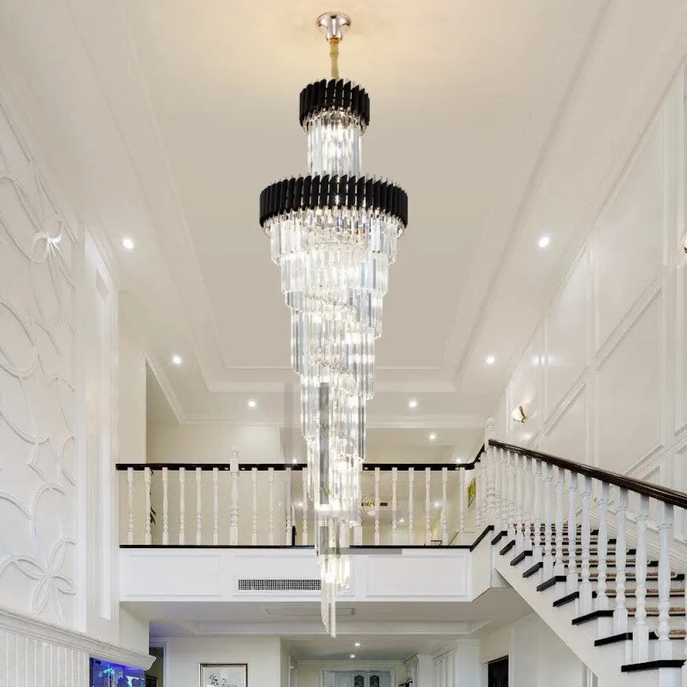 Lights of Scandinavia - Imperial - When only the best is good enough. Grand luxurious crystal chandelier suitable for staircases or grand lobbies. Stainless steel framework combined with high-grade K9 crystals and modern LED light sources. A modern heart encapsulated in a luxurious classic design. Imperial won't leave anyone indifferent. Luxury modern crystal chandelier for staircase Long loft black cristal light fixture villa lobby living room decor hang lighting
