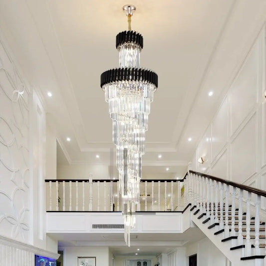 Lights of Scandinavia - Imperial - When only the best is good enough. Grand luxurious crystal chandelier suitable for staircases or grand lobbies. Stainless steel framework combined with high-grade K9 crystals and modern LED light sources. A modern heart encapsulated in a luxurious classic design. Imperial won't leave anyone indifferent. Luxury modern crystal chandelier for staircase Long loft black cristal light fixture villa lobby living room decor hang lighting