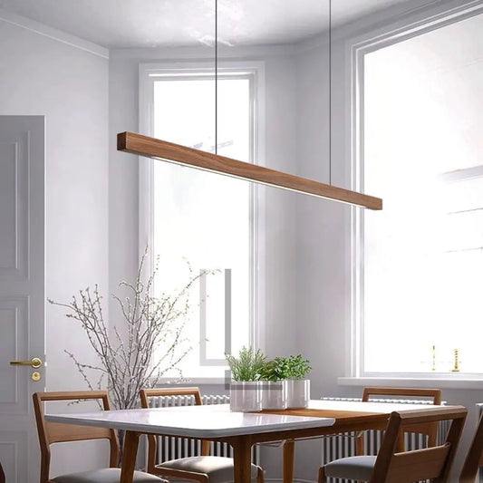 Lights of Scandinavia - Lindö - Modern long hanging dining room pendant light ala Nordic style. Will also make a good fit for office areas, restaurants and bars. Pine wood or black walnut Use the included remote to change color temperature between cold, neutral and warm light.